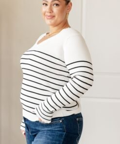 Be Still V-Neck Striped Sweater - Fashion Are Us, LLC