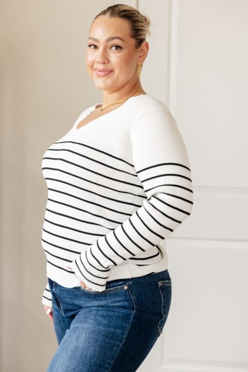 Be Still V-Neck Striped Sweater - Fashion Are Us, LLC